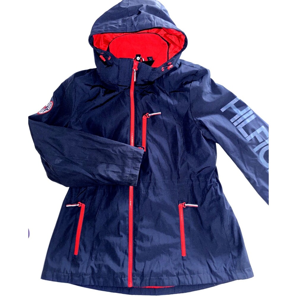 Women's Tommy Hilfiger 3-in-1 All Weather Jacket Navy Blue Big Script Sz Large